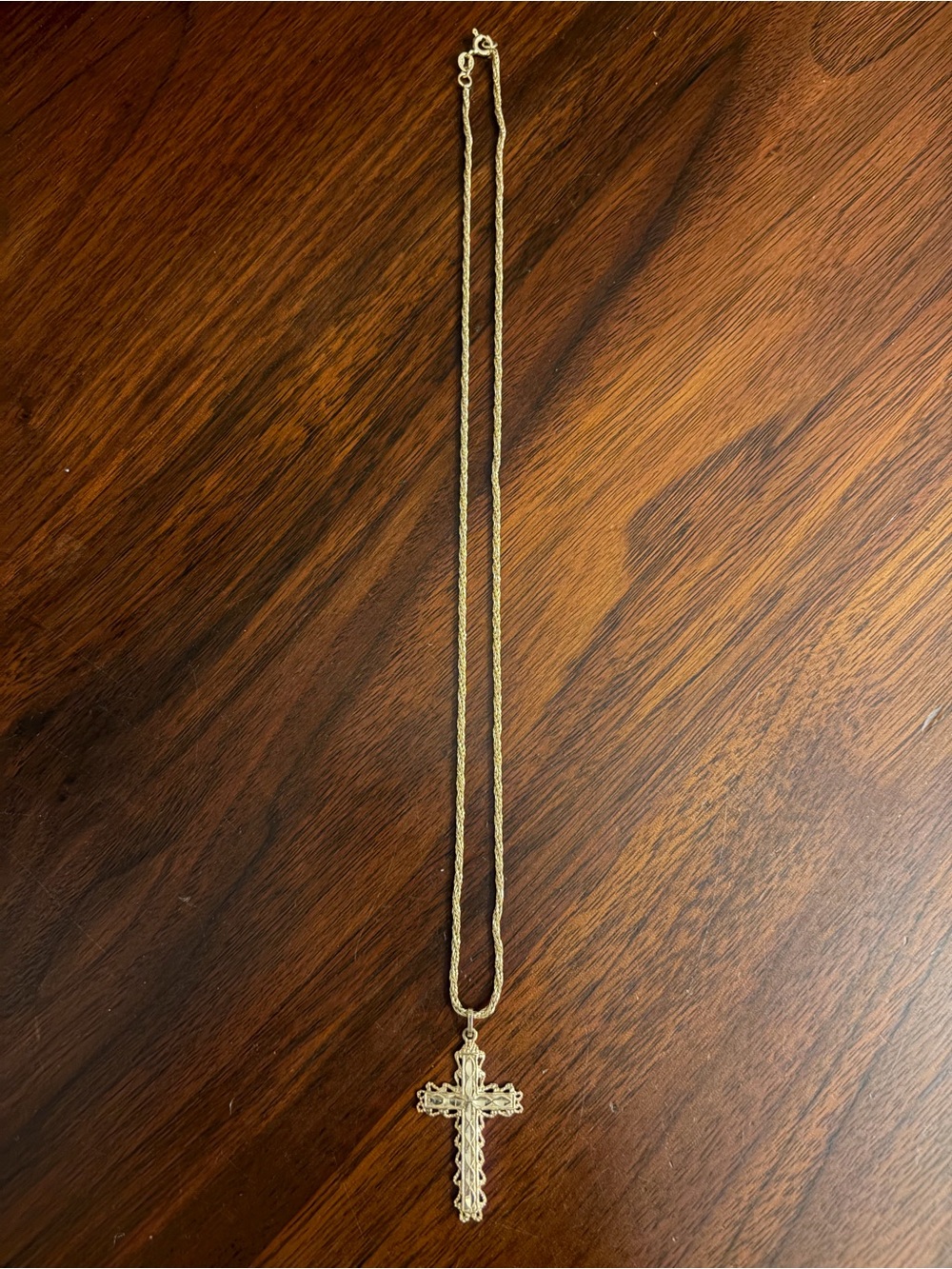 Vintage 14K Solid Yellow Gold Ornate Filigree Cross Pendant Necklace